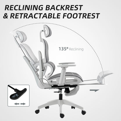 Multi-Adjustable Mesh Office Chair - Grey and White