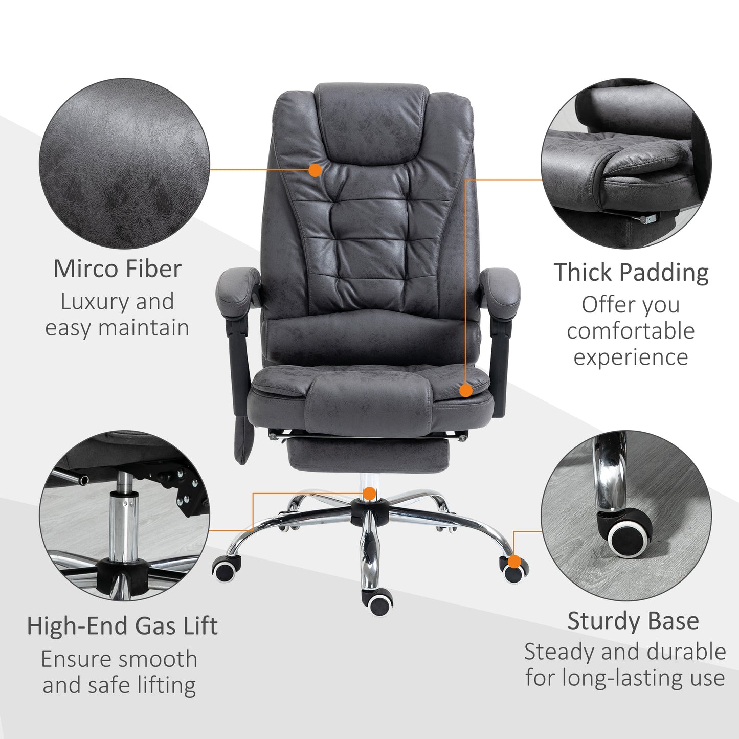 Heated 6 Points Vibration Massage Executive Office Chair Adjustable Swivel Ergonomic High Back Desk Chair Recliner with Footr