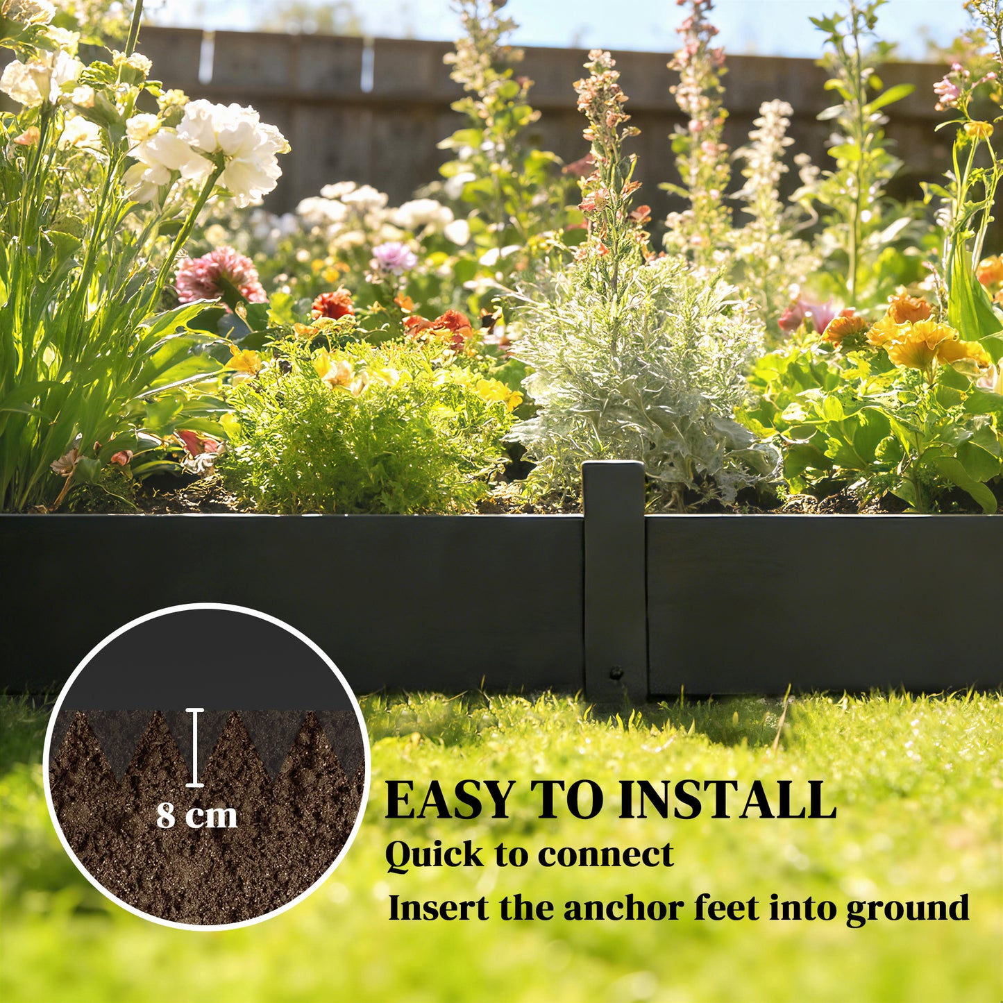 5pcs Garden Fence, Metal Picket Fence Panels, 102x20cm, Black