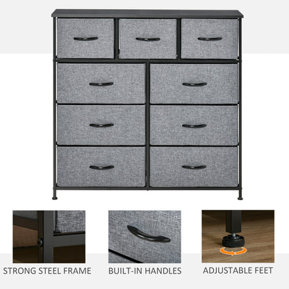 Nine Drawer Fabric Dresser - Grey