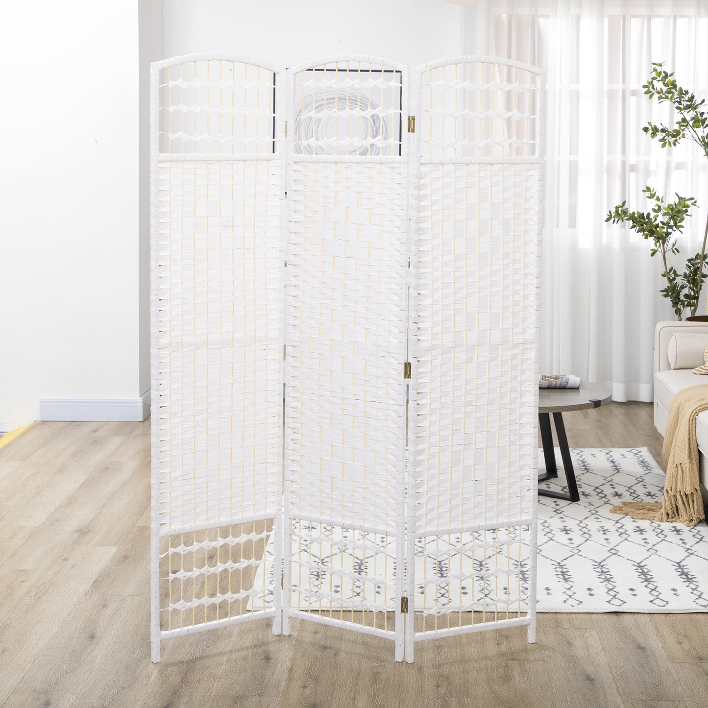 3 Panel Folding Room Divider, Privacy Screen, Paravent Partition Separator for Living Room, Bedroom, White