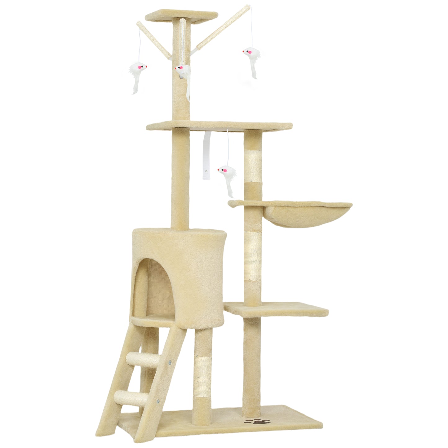 Multi-Level Cat Tower, 134cm Cat Tree with Condo and Sisal Scratching Posts for Indoor Kittens, Beige