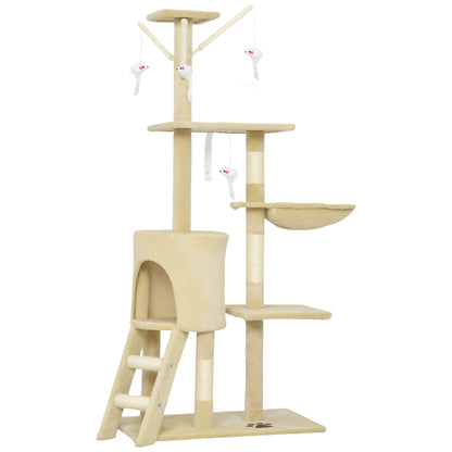 Multi-Level Cat Tower, 134cm Cat Tree with Condo and Sisal Scratching Posts for Indoor Kittens, Beige