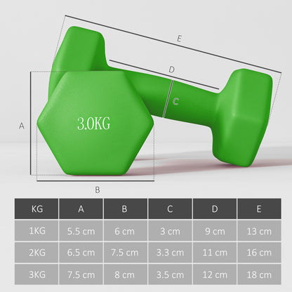 Hex Dumbbells Set with Dumbbell Rack, Hand Weights for Strength Training Weight Lifting, 2 x 1kg, 2 x 2kg, 2 x 3kg