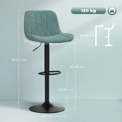 Set of Two Linen-Look Bar Stools - Blue