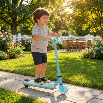 Electric Scooter for Kids Aged 4-7 Years, with Flashing LED Lights, Rear Auxiliary Wheels, Blue