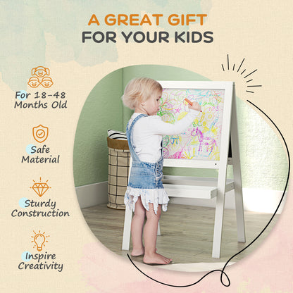 Kids Easel, Art Easel with Double Sided Whiteboard, Chalkboard, Storage, 2 in 1 Standing Easel for Toddlers 18-48 Months