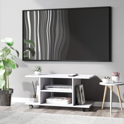 Modern TV Stand with Storage Shelves – White