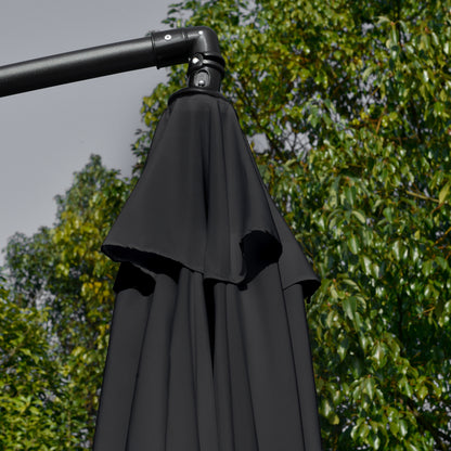 2.7m Garden Banana Parasol Cantilever Umbrella with Crank Handle and Cross Base for Outdoor, Hanging Sun Shade, Black