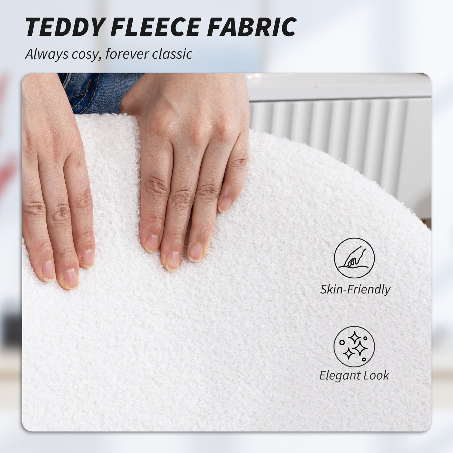 Teddy Fleece Office Chair with Wheels - Cream White