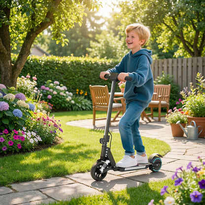 Folding Electric Scooter for Kids, with Dual Brakes, Front Suspension, LED Colourful Lights, Black