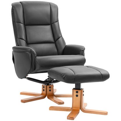 Rocking Recliner Chair with Footstool, PU Leather Recliner Armchair with Wood Base