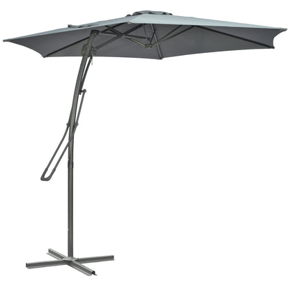3m Cantilever Parasol with Easy Lever, Patio Umbrella with Crank Handle, Cross Base and 6 Metal Ribs