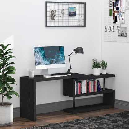 L Shaped Desk with 360° Rotating Storage Shelves, Corner Computer Desk, Space Saving Study Table for Home Office, Black