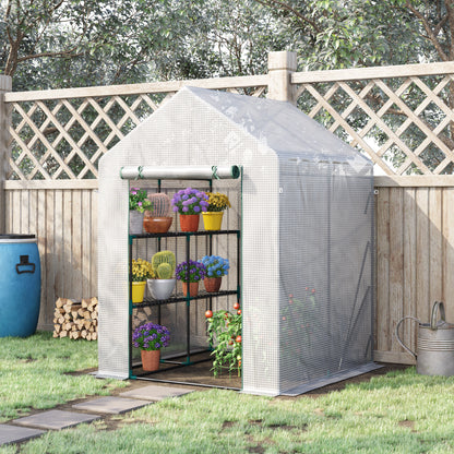 Walk In Greenhouse with 2 Tier Shelf, Portable Gardening Plant Grow House Tomato Greenhouse with Roll up Zip Panel Door