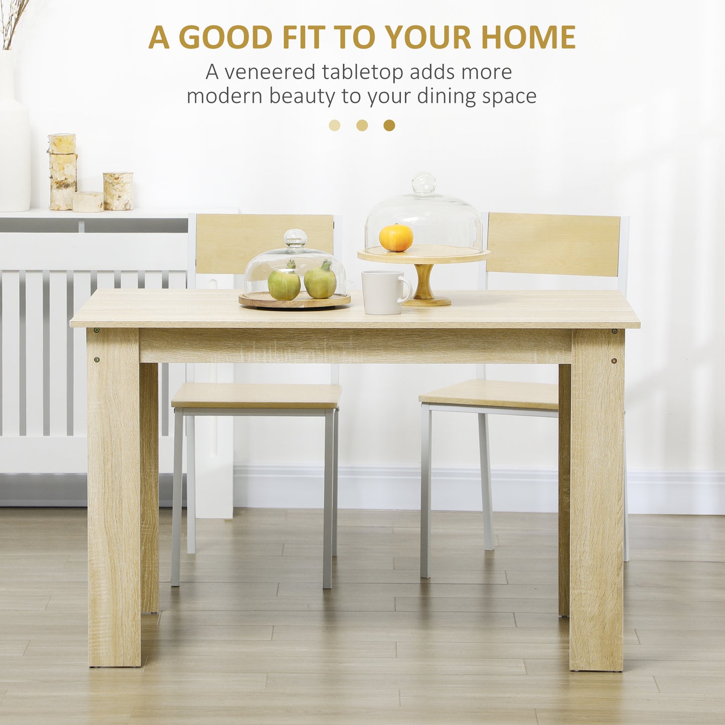 Dining Table for 4-6 People, Kitchen Table with Wood Effect for Dining Room, Oak