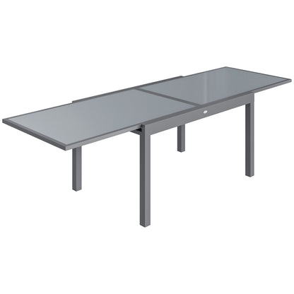 Extending Garden Table for 6-10, Aluminium Outdoor Dining Table with Tempered Glass Top, Grey