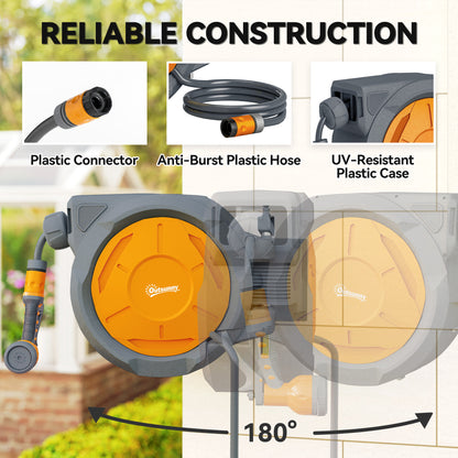 Retractable Hose Reel Wall Mounted, 30+2m Garden Hose Pipe Reel with Lock, Auto Rewind, 7 in 1 Spray Nozzle