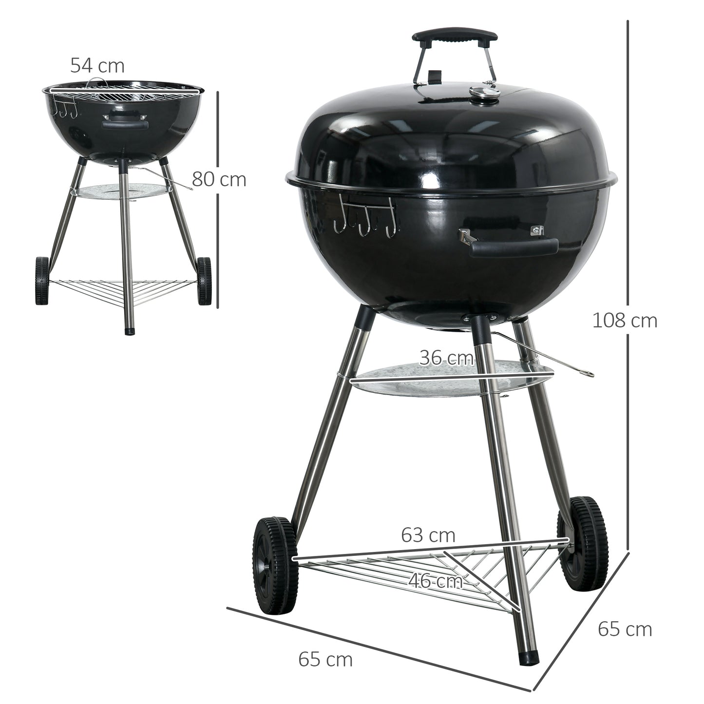 Portable Kettle Charcoal Grill - Black
