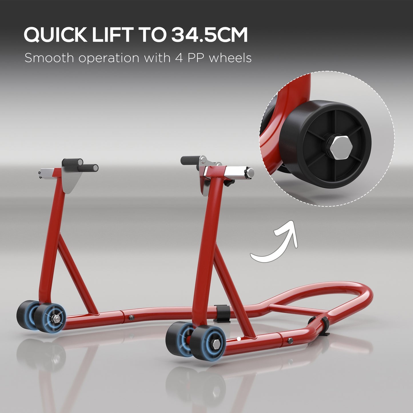 Front Motorcycle Paddock Stand Motorbike Stand with Anti-Slip Mat, Adjustable Pin and Swingarm Spool Adaptors