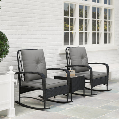 Three-Piece Rocking Chair Rattan Bistro Set - Black