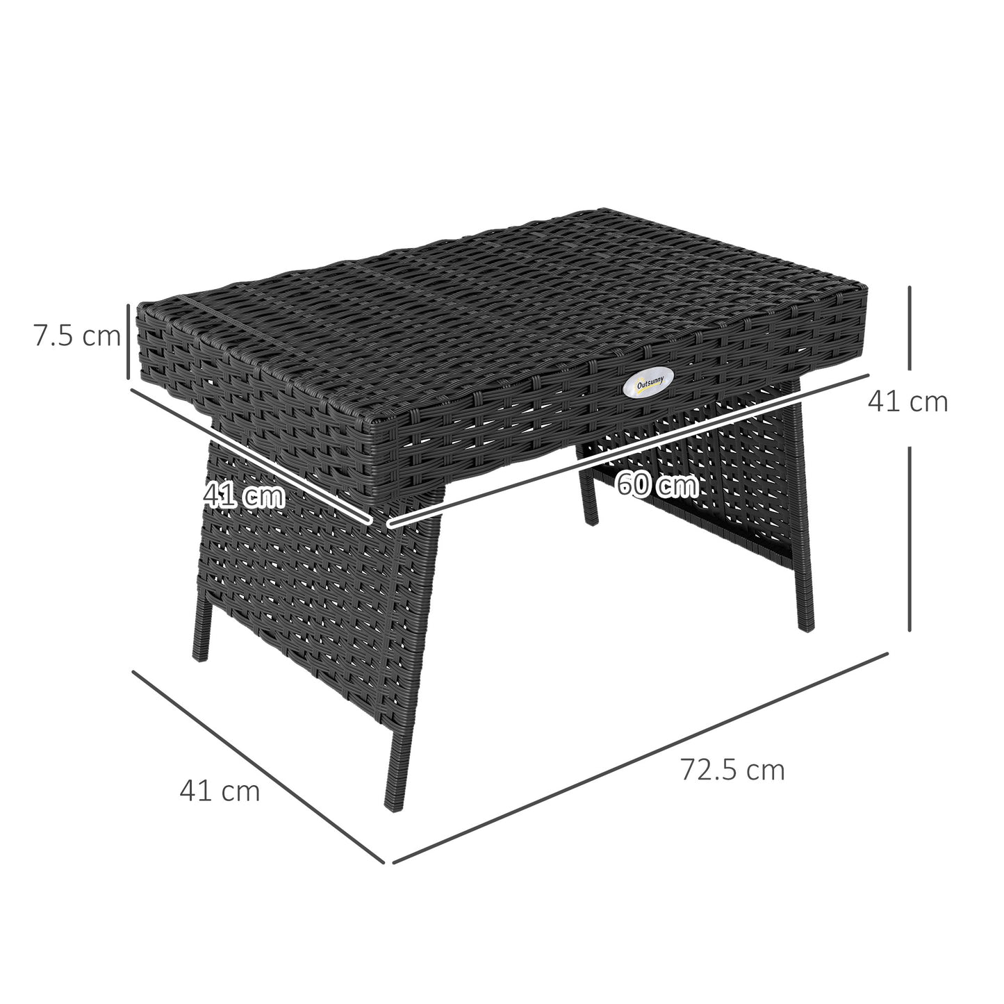 Foldable Outdoor Side Table, Rattan Garden Coffee Table with Steel Frame, Space Saving Bistro Garden Furniture for Patio