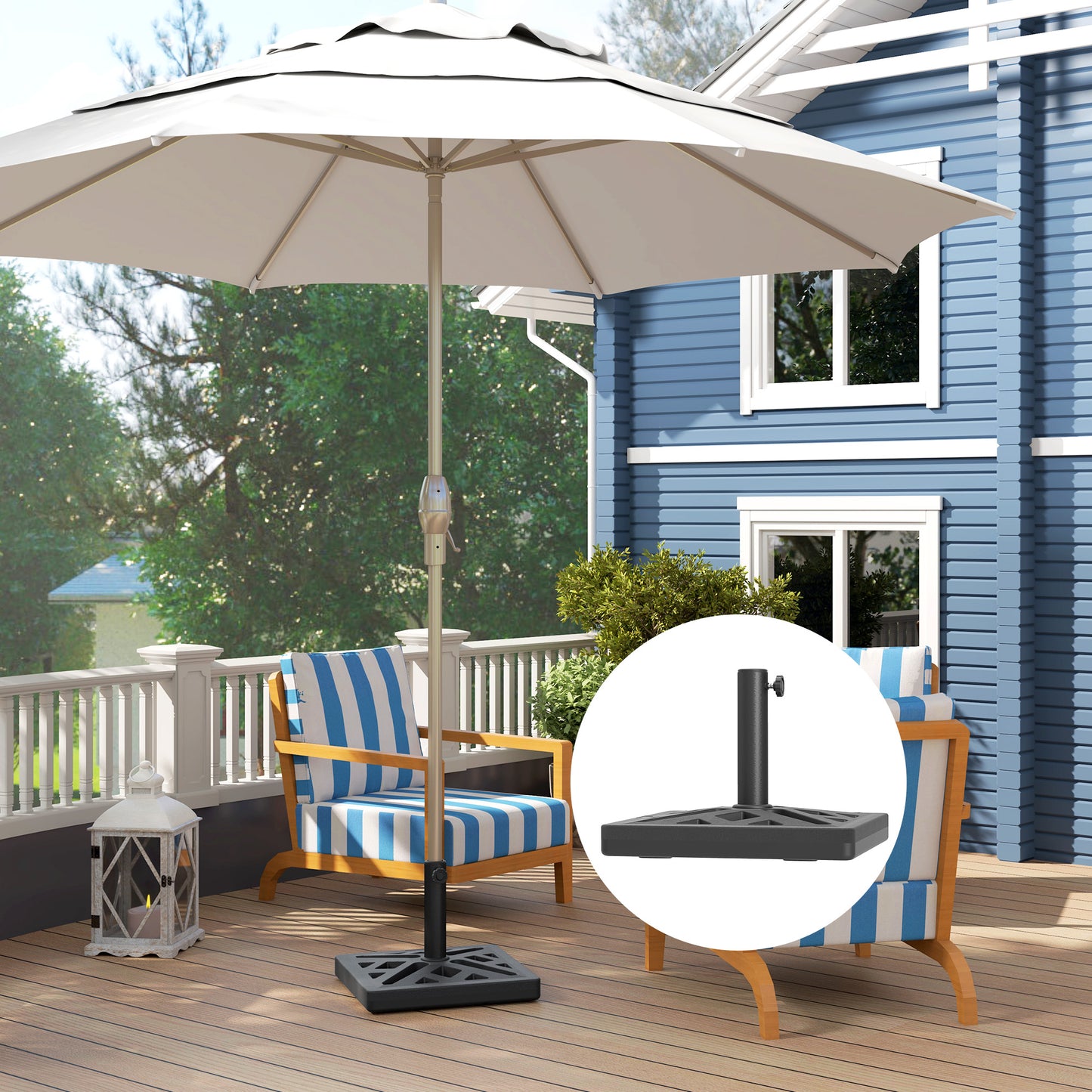Garden Parasol Base, 15kg HDPE Outdoor Umbrella Stand Parasol Stand with Cut-Out Design, Sun Umbrella Base for 32, 38