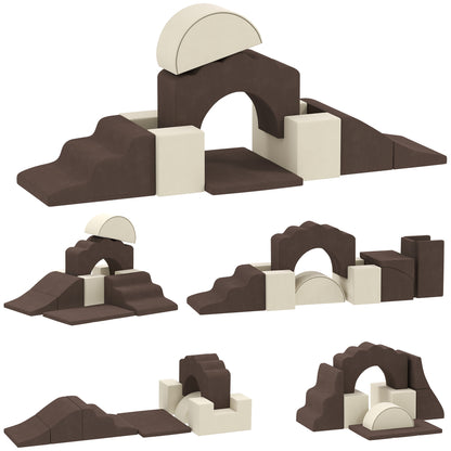 7 Piece Kids Soft Play Set with Detachable Cover, Baby Indoor Climb and Crawl Foam Toys for Toddlers, Brown