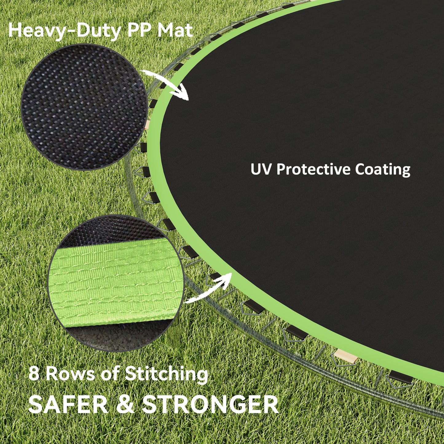 Trampoline Replacement Mat with Spring Pull Tool, 42 V-Hooks, for 8ft Trampoline using 14cm Springs, Green