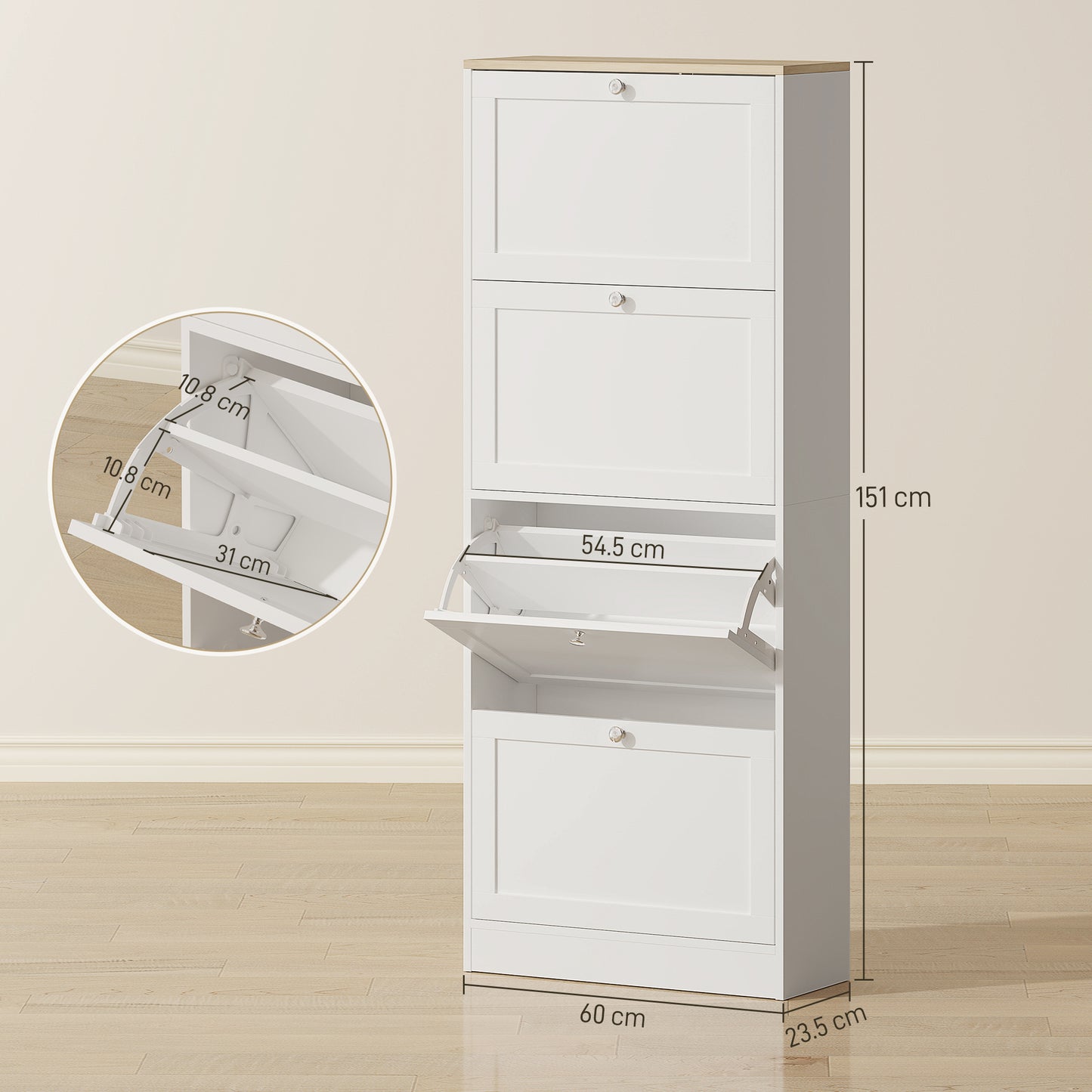 Modern Compact Four-Drawer Shoe Storage Cabinet - White