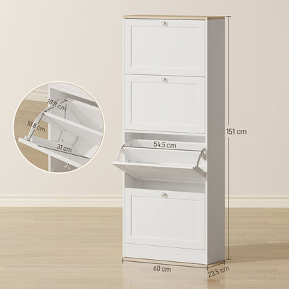 Modern Compact Four-Drawer Shoe Storage Cabinet - White