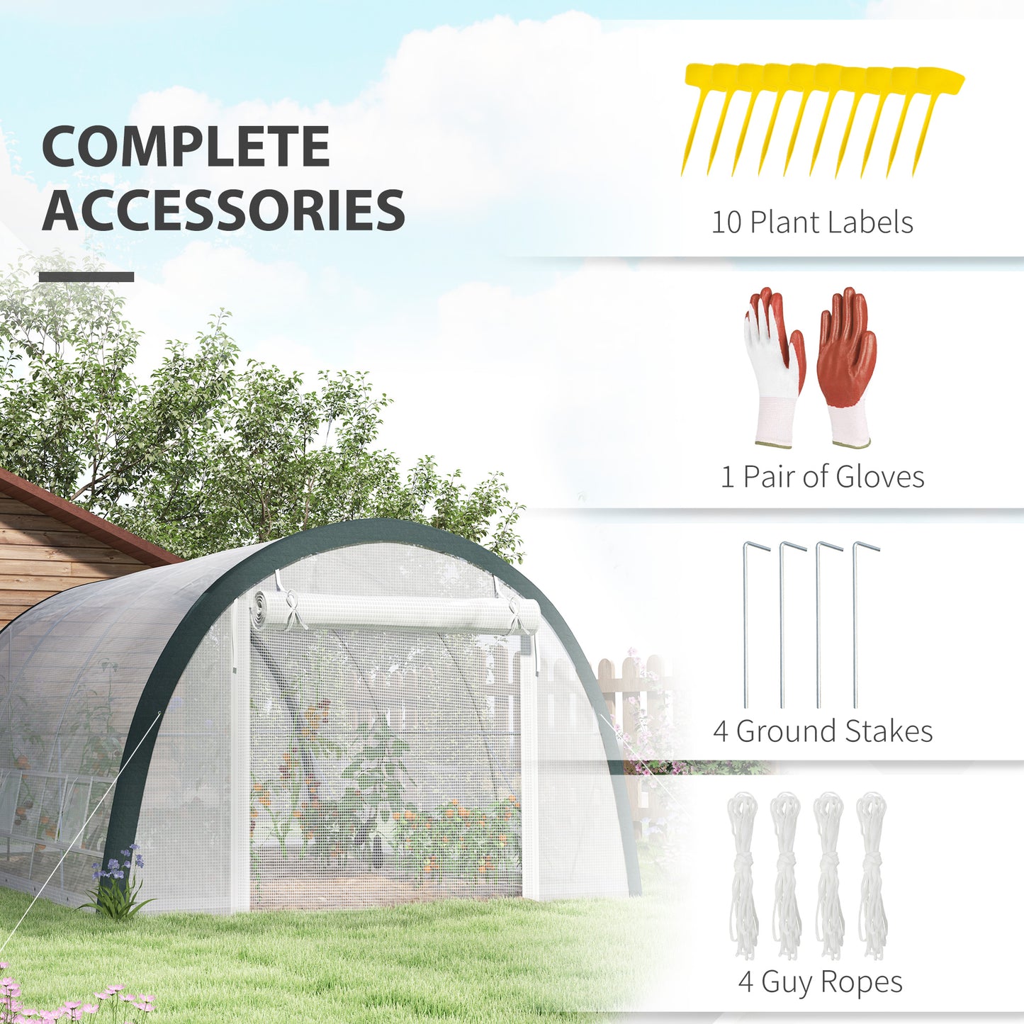 4 x 3(m) Walk-In Tunnel Greenhouse, with Accessories - White