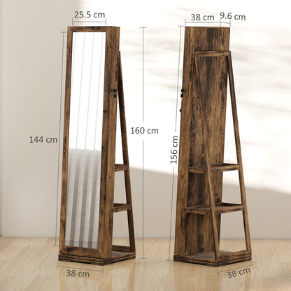 360° Swivel Jewellery Cabinet, Free Standing Full Length Mirror with Storage