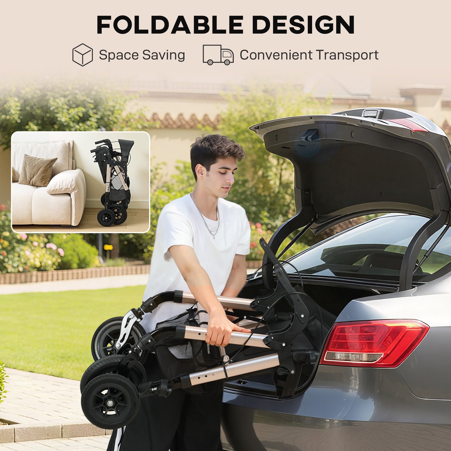 Rollator Walker Wheelchair, with Seat - Black