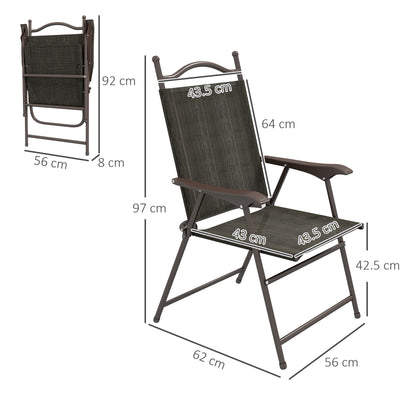 Set of Two Folding Garden Chairs, with Fabric Mesh Seats - Dark Brown