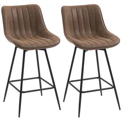 Set of 2 PU Leather Swivel Bar Stools - Brown