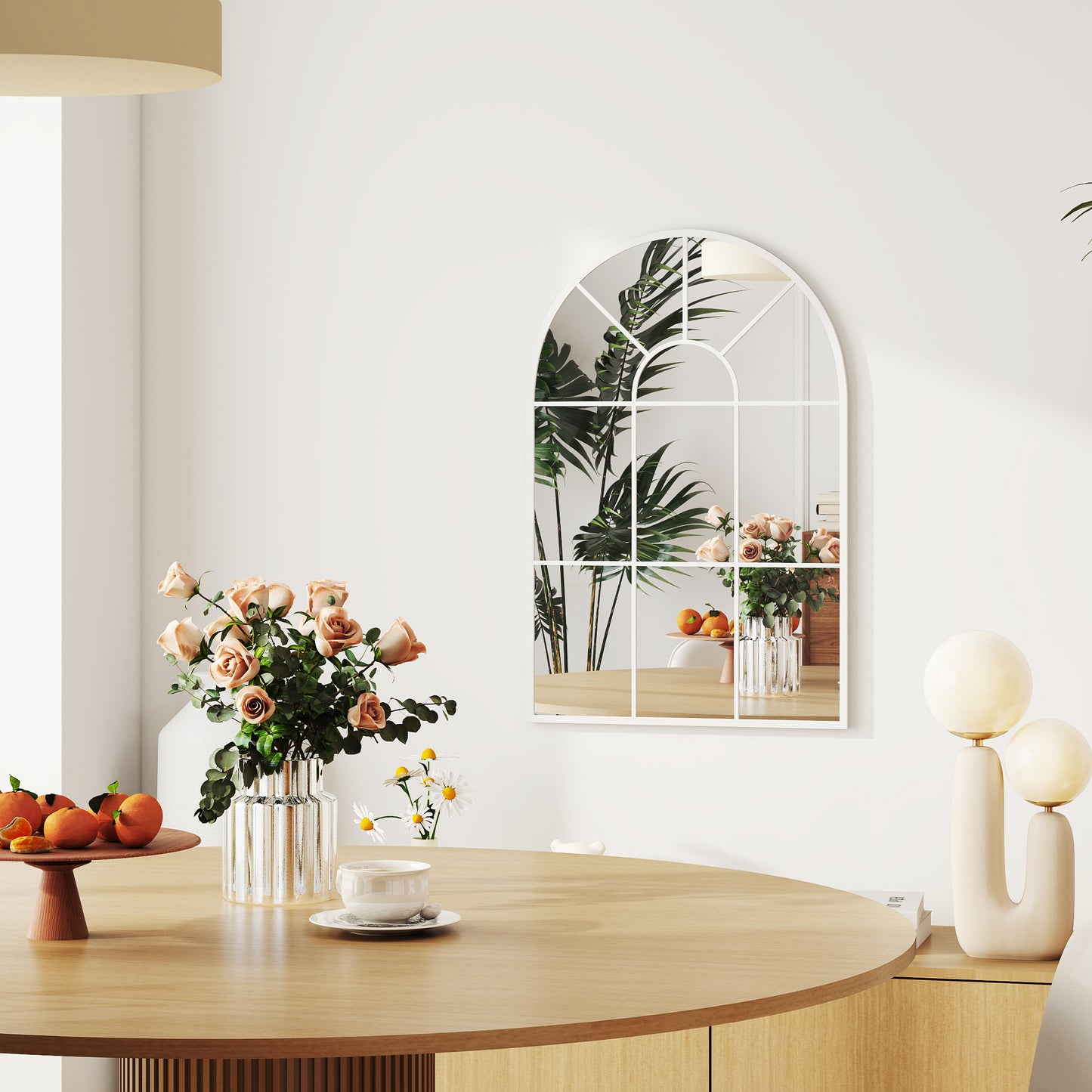 90 X 61cm Arched Grid Mirror - White