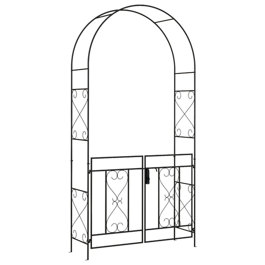 Garden Arch with Double Gates, Metal Garden Arbor for Climbing Roses & Vines