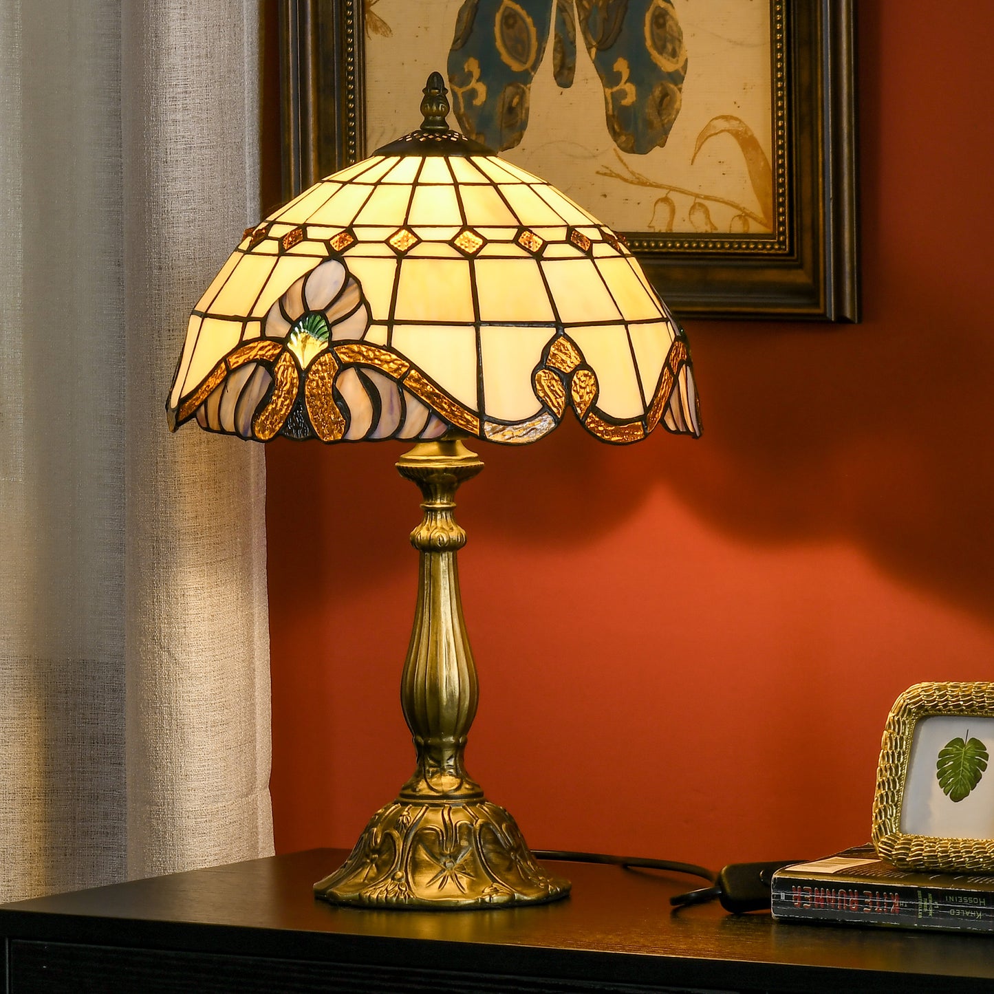 Tiffany Stained Glass Table Lamp, Handmade Antique Bedside Lamp, Decorative Night Light for Bedroom, Living room, Home