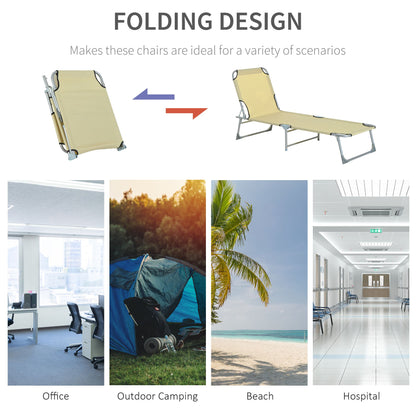 Reclining Sun Lounger Chair Folding Camping Bed with 4-Position Adjustable Backrest