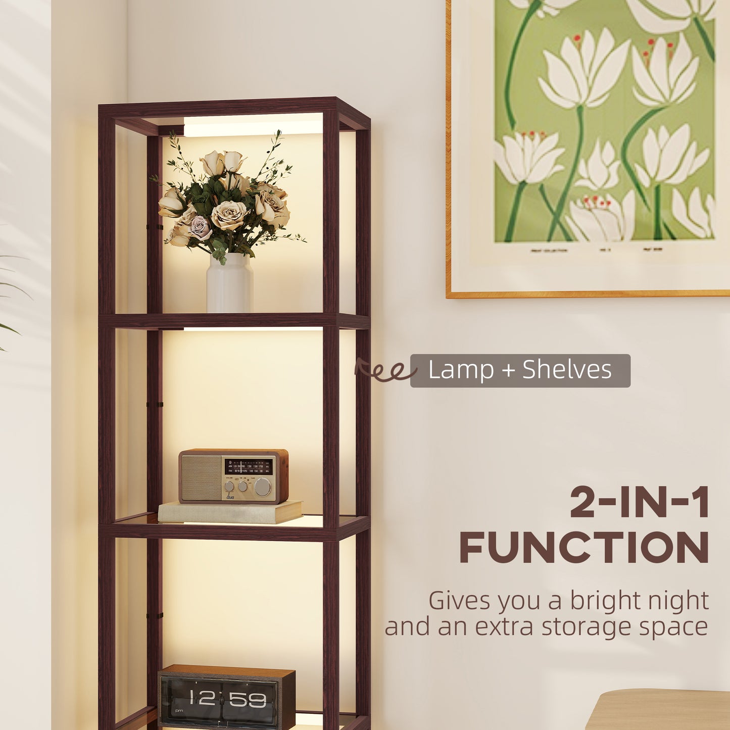 Four-Shelf Floor Lamp - Dark Brown