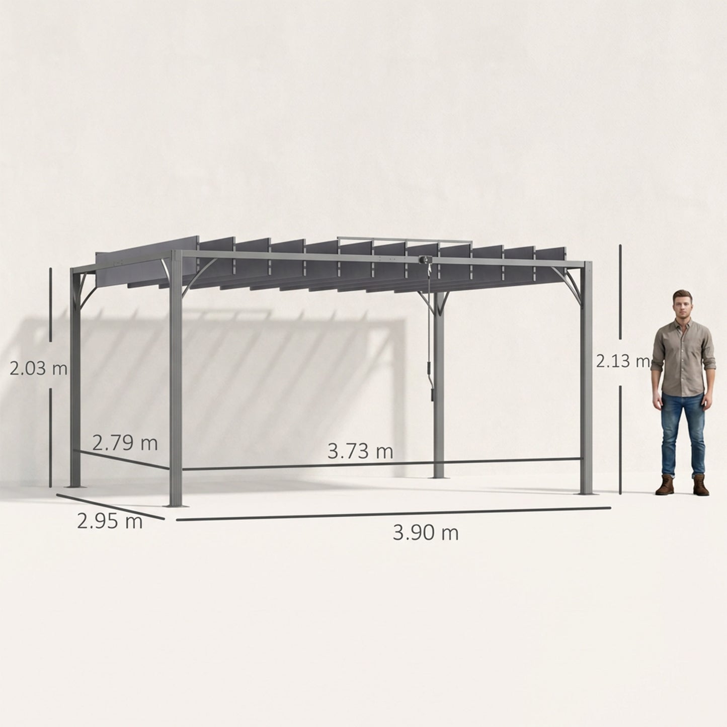 4 x 3(m) Outdoor Pergola with Retractable Roof, Aluminium Louvered Patio Gazebo Canopy for Garden, Patio, Grey