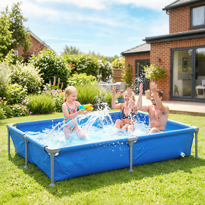 Metal Frame Swimming Pool, Rectangular Above Ground Frame Pool with Repair Patch, 229 x 160 x 43 cm, Blue