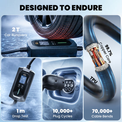 EV Charger Type 2 to 3 Pin Plug, 10 m, 2.8 kW, 6-13 A, Electric Car Charger Type 2 Charging Cable w/ 1-12 h Time Delay