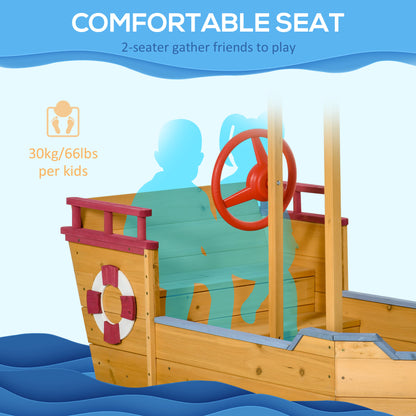 Sand Pit, Kids Wooden Sandbox Pirate Ship, Sandboat Play Station with Canopy Shade