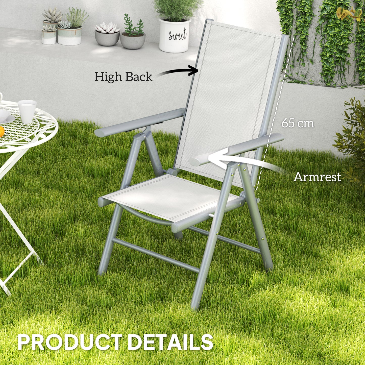 Set of Two Aluminium Folding Chairs - Light Grey