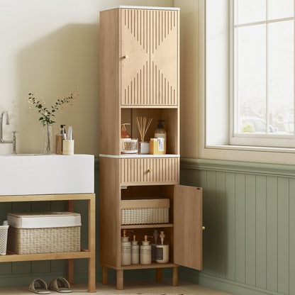 Slim Bathroom Cabinet with Silent Drawer Rail for Scandinavian, Japanese Styles - Wood-Effect