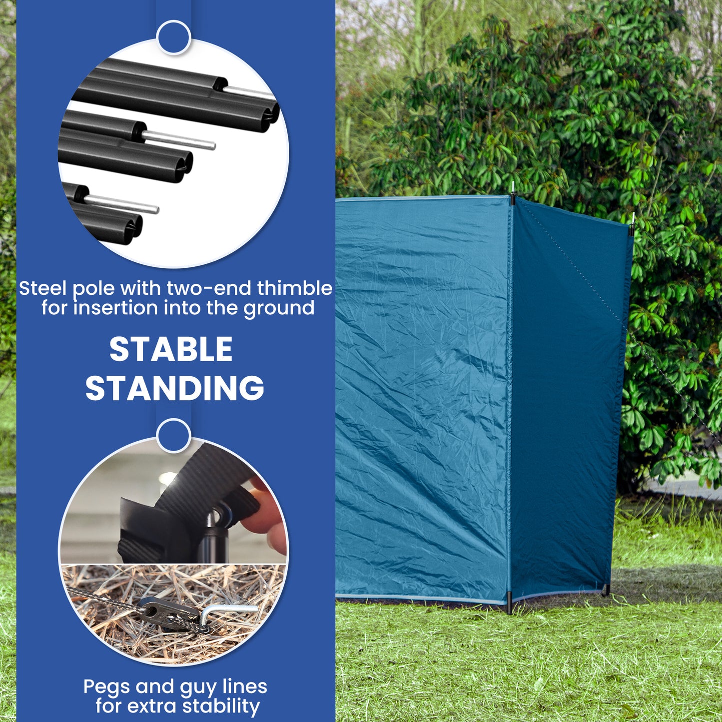 Camping Windbreak, Foldable Portable Wind Blocker w/ Carry Bag and Steel Poles, 780cm x 150cm