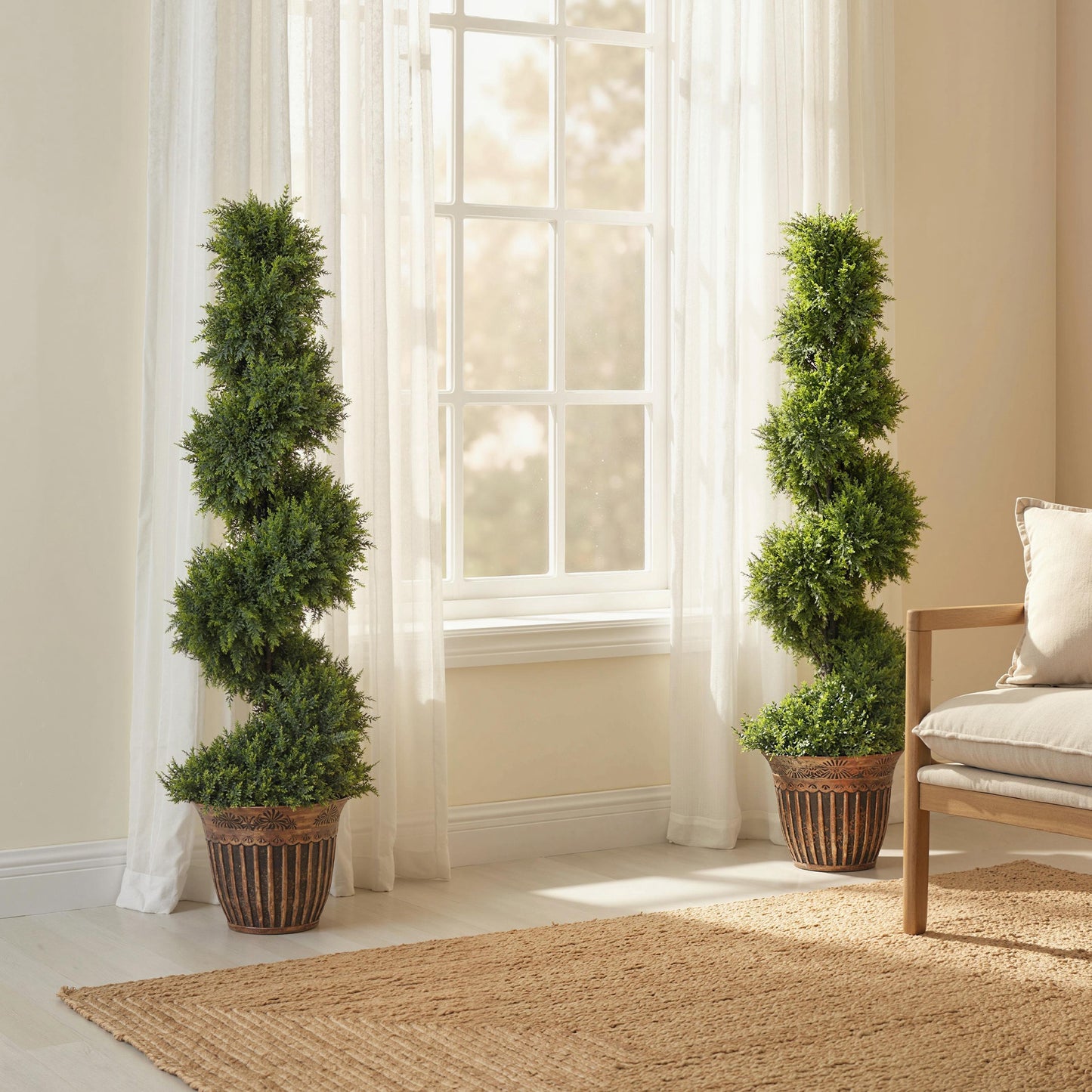 Set of 2 Artificial Plants, Topiary Spiral Cypressd Trees with Pot, for Home Indoor Outdoor Decor, 120cm