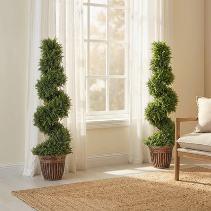 Set of 2 Artificial Plants, Topiary Spiral Cypressd Trees with Pot, for Home Indoor Outdoor Decor, 120cm